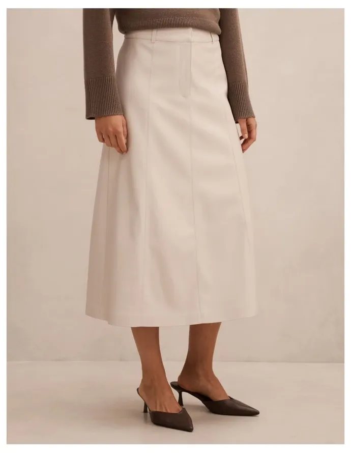 Forever New Isla Vegan Leather Midi Skirt in Cream