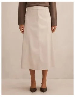 Forever New Isla Vegan Leather Midi Skirt in Cream