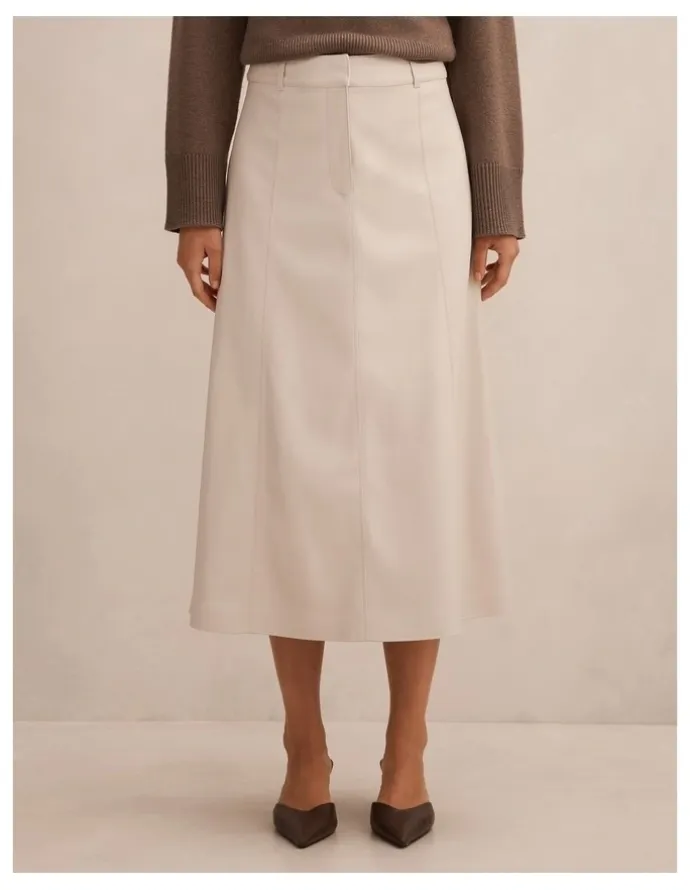 Forever New Isla Vegan Leather Midi Skirt in Cream