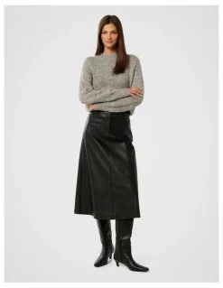 Forever New Jaelyn Vegan Leather Midi Skirt in Black