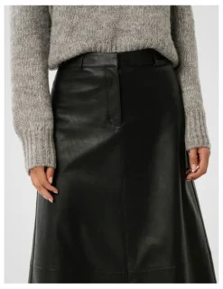 Forever New Jaelyn Vegan Leather Midi Skirt in Black