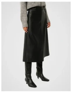 Forever New Jaelyn Vegan Leather Midi Skirt in Black