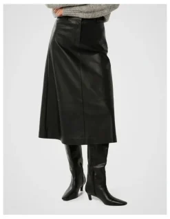 Forever New Jaelyn Vegan Leather Midi Skirt in Black