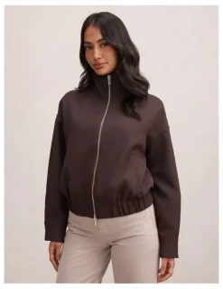 Forever New Jenna Twill Funnel Neck Jacket in Brown