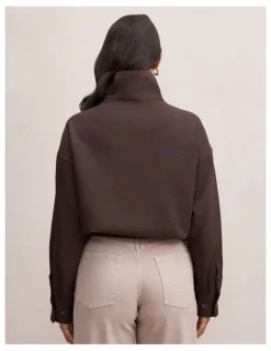 Forever New Jenna Twill Funnel Neck Jacket in Brown
