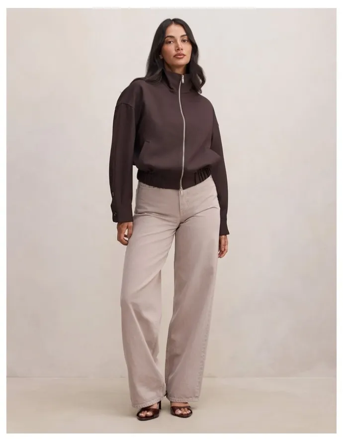 Forever New Jenna Twill Funnel Neck Jacket in Brown