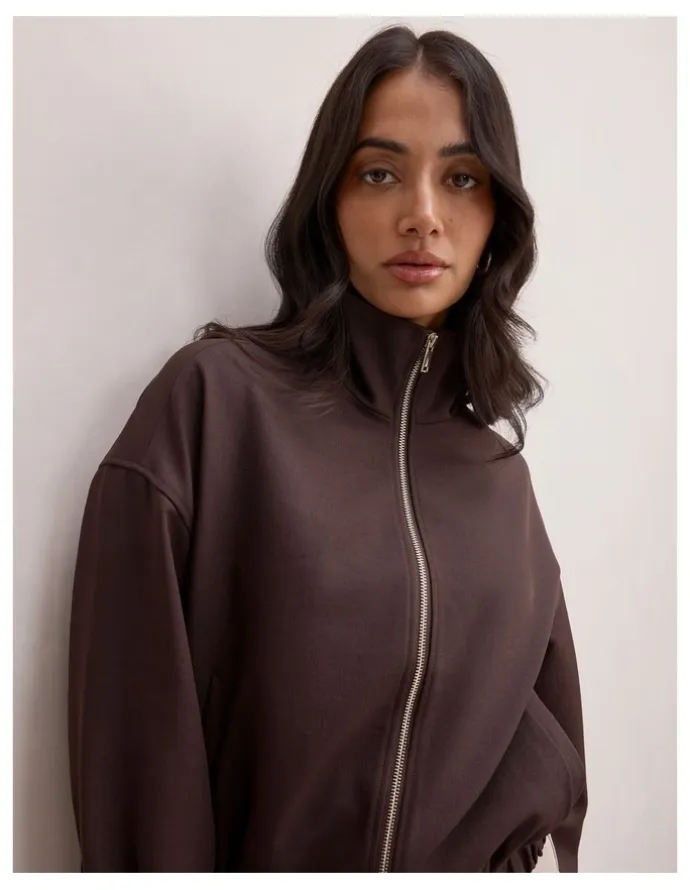 Forever New Jenna Twill Funnel Neck Jacket in Brown