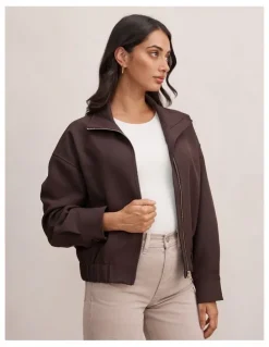 Forever New Jenna Twill Funnel Neck Jacket in Brown