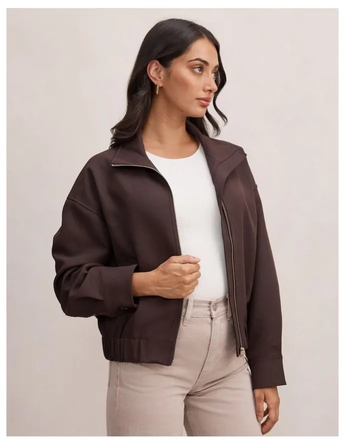 Forever New Jenna Twill Funnel Neck Jacket in Brown