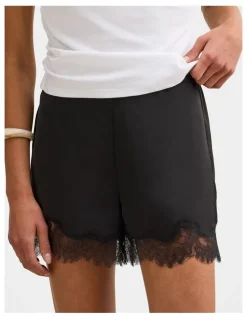 Forever New Jessica Lace Trim Satin Shorts in Black