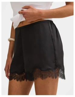 Forever New Jessica Lace Trim Satin Shorts in Black