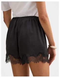 Forever New Jessica Lace Trim Satin Shorts in Black