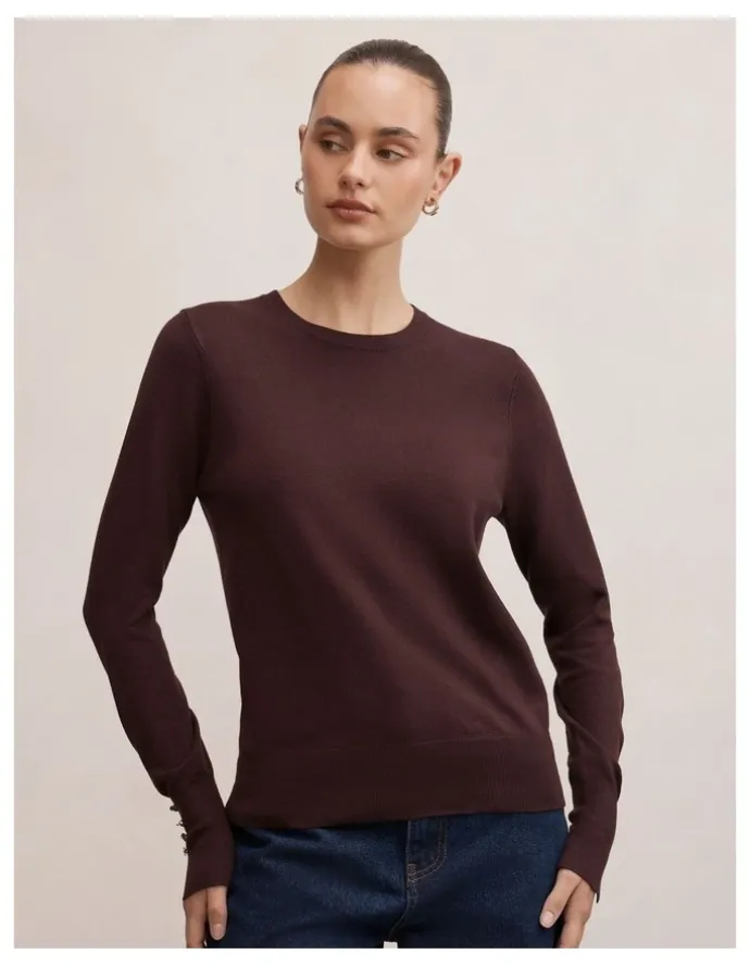 Forever New Katie Crew Neck Sweater in Brown