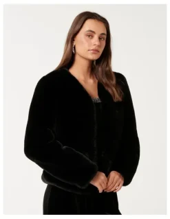 Forever New Lana Faux Fur Coat in Black