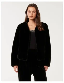Forever New Lana Faux Fur Coat in Black