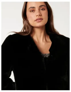 Forever New Lana Faux Fur Coat in Black