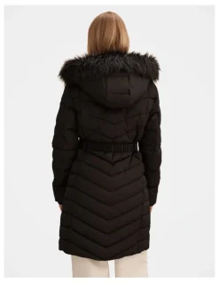 Forever New Layla Long Puffer Jacket in Black