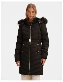 Forever New Layla Long Puffer Jacket in Black