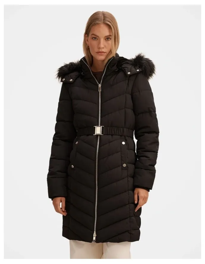 Forever New Layla Long Puffer Jacket in Black