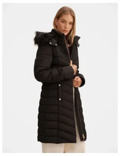 Forever New Layla Long Puffer Jacket in Black