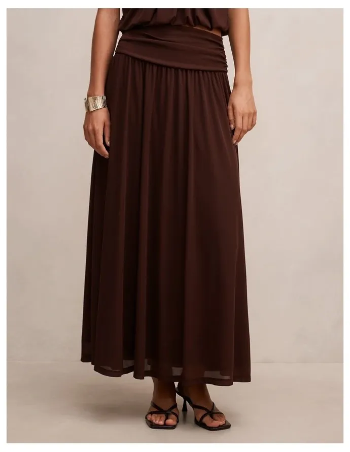 Forever New Layne Gathered Basque Maxi Skirt in Rich Chocolate