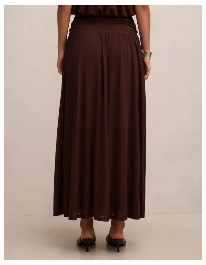 Forever New Layne Gathered Basque Maxi Skirt in Rich Chocolate