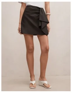 Forever New Lexi Drape Mini Skirt in Chocolate