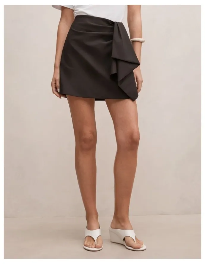 Forever New Lexi Drape Mini Skirt in Chocolate