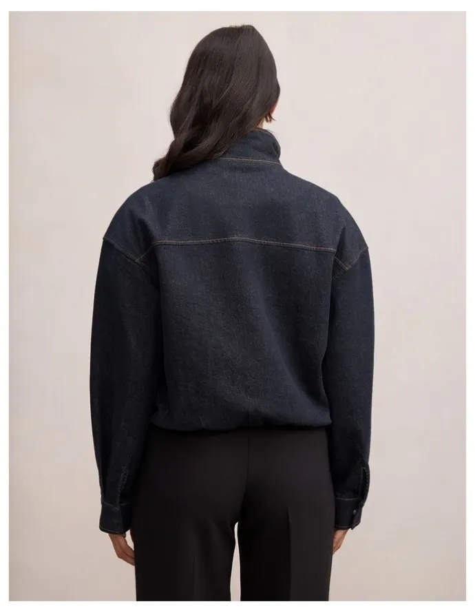 Forever New Lola Funnel Neck Denim Jacket in Blue