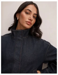 Forever New Lola Funnel Neck Denim Jacket in Blue