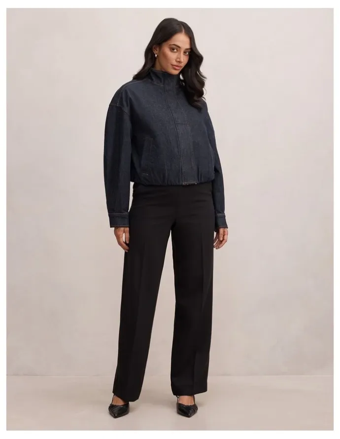 Forever New Lola Funnel Neck Denim Jacket in Blue