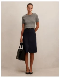 Forever New Lucy Belted Pencil Skirt in Navy