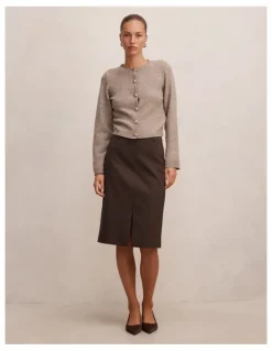 Forever New Lucy Belted Pencil Skirt in Brown