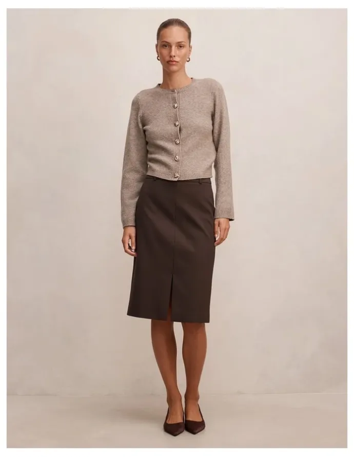 Forever New Lucy Belted Pencil Skirt in Brown