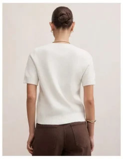 Forever New Lucy Knitted T-Shirt in Cream