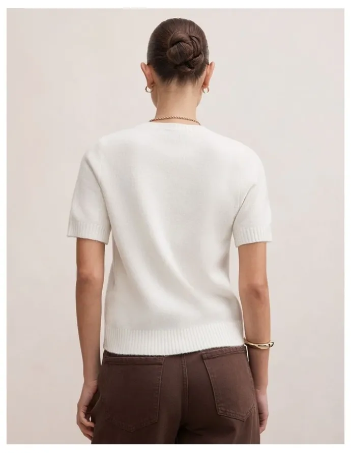 Forever New Lucy Knitted T-Shirt in Cream