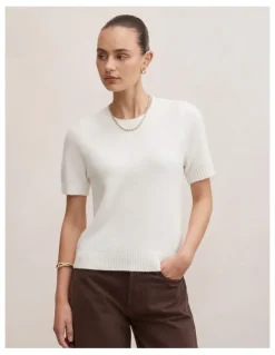 Forever New Lucy Knitted T-Shirt in Cream