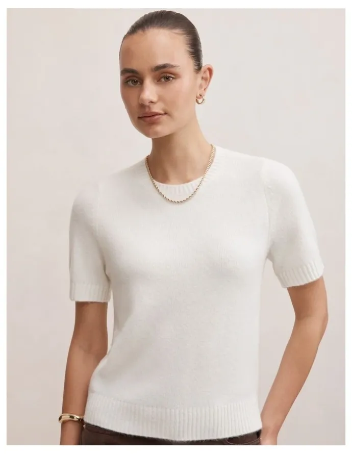 Forever New Lucy Knitted T-Shirt in Cream