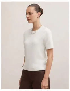 Forever New Lucy Knitted T-Shirt in Cream