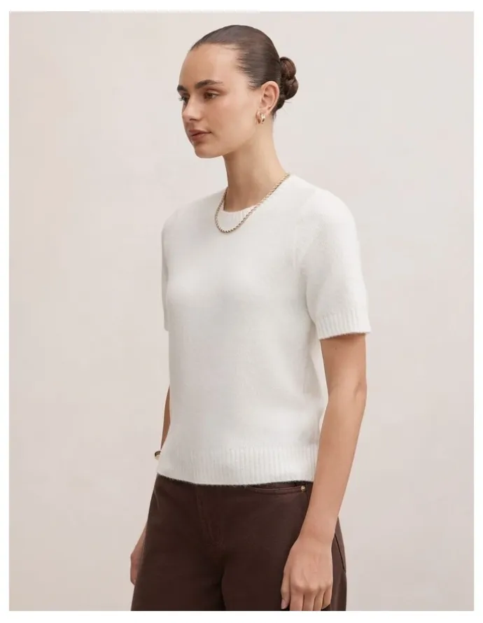 Forever New Lucy Knitted T-Shirt in Cream