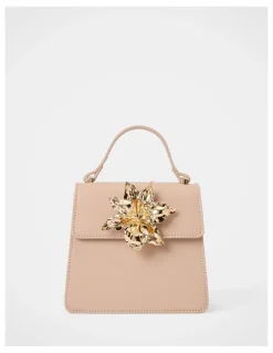 Forever New Maria Metal Flower Small Bag in Cream