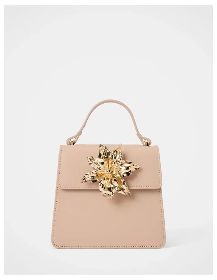 Forever New Maria Metal Flower Small Bag in Cream