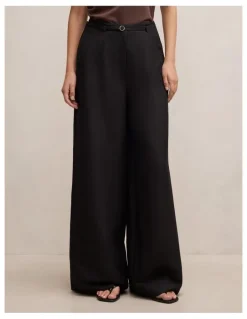 Forever New Matilda Linen Blend Wide Leg Pants in Black