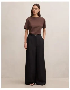 Forever New Matilda Linen Blend Wide Leg Pants in Black