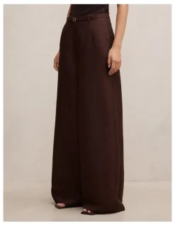Forever New Matilda Linen Blend Wide Leg Pants in Chocolate