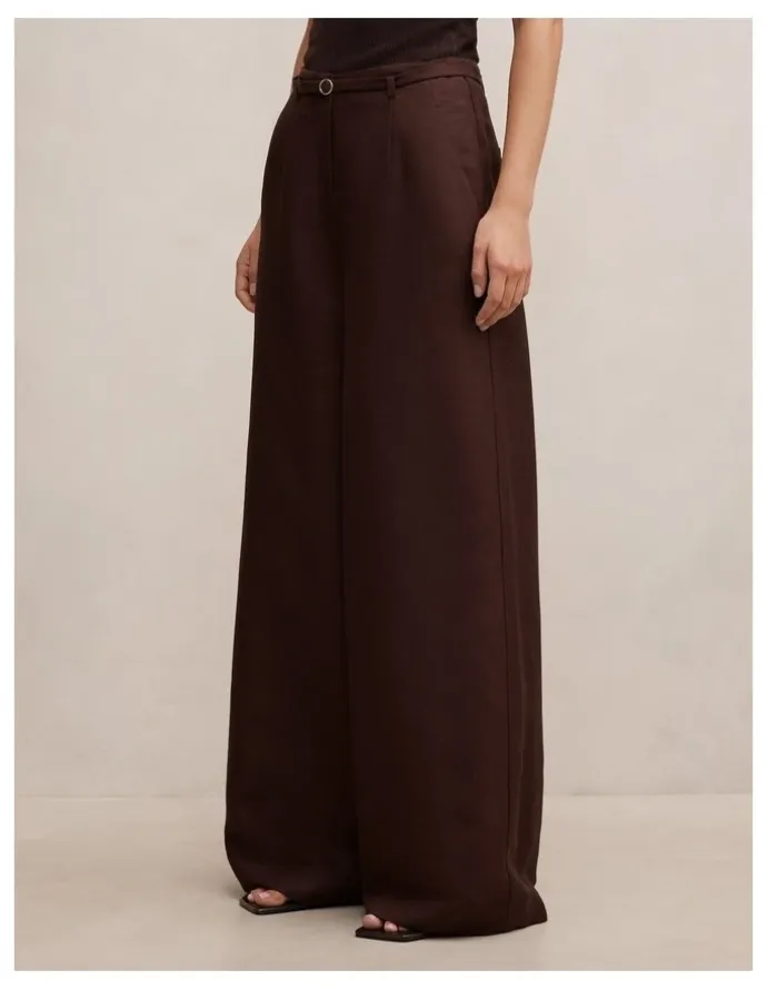 Forever New Matilda Linen Blend Wide Leg Pants in Chocolate