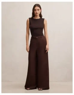 Forever New Matilda Linen Blend Wide Leg Pants in Chocolate