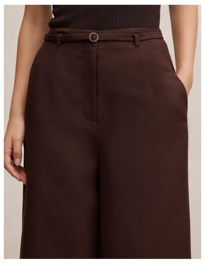 Forever New Matilda Linen Blend Wide Leg Pants in Chocolate