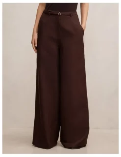Forever New Matilda Linen Blend Wide Leg Pants in Chocolate