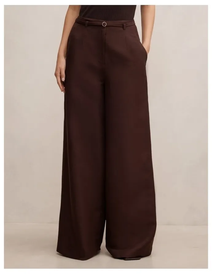 Forever New Matilda Linen Blend Wide Leg Pants in Chocolate